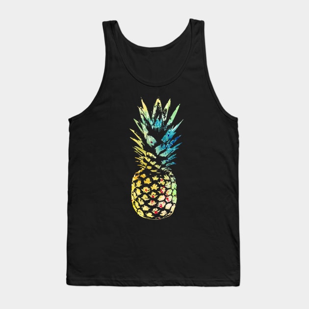 Pineapple Fruit Summer Food Tropical Watercolor Painting Art Distressed Graphics Tank Top by joannejgg